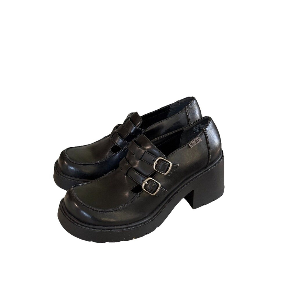 Mudd Black Chunky Heeled Platform Loafers Vintage 90s Y2K Size 9.5 READ